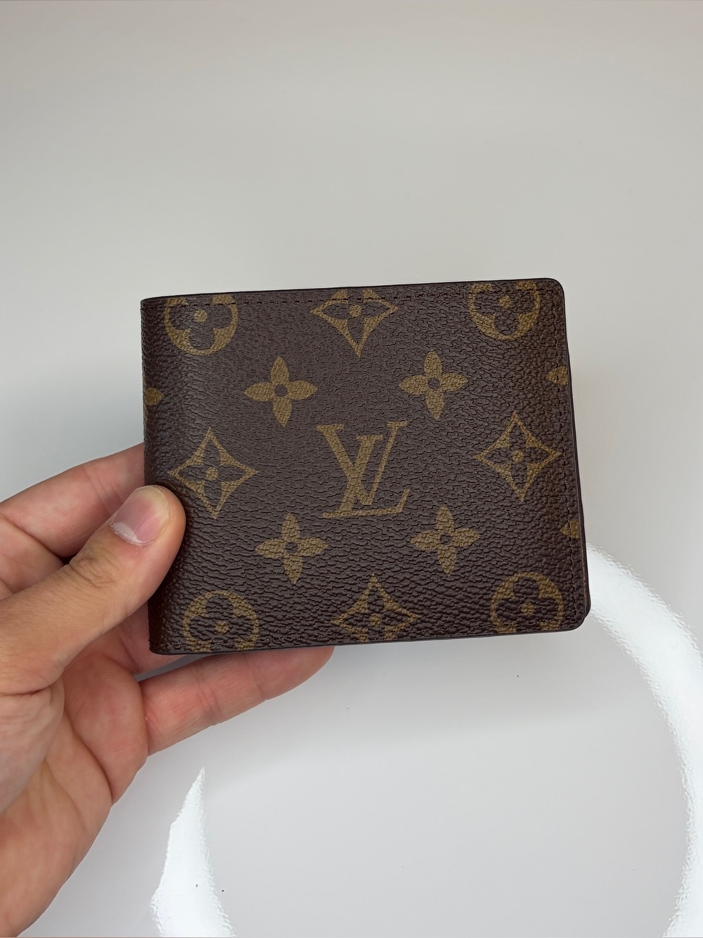 Mens Original Genuine Leather Brown Monogram Bifold Wallet